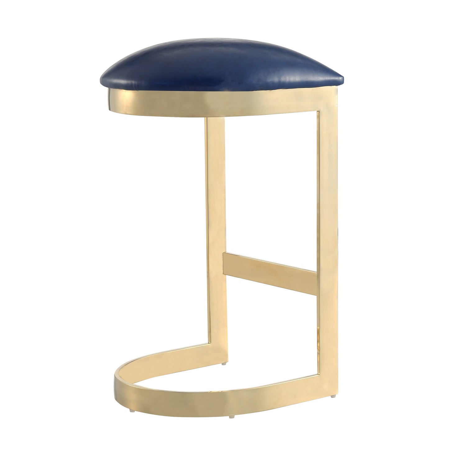 Manhattan Comfort Aura 28.54 in. Blue and Polished Brass Stainless Steel Bar Stool (Set of 2) 2-BS006-BL