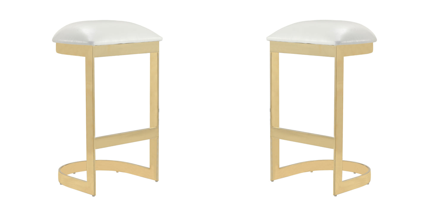 Manhattan Comfort Aura 28.54 in. White and Polished Brass Stainless Steel Bar Stool (Set of 2) 2-BS006-WH