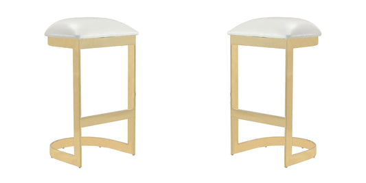Aura Modern Metal Upholstered Barstool in White - Set of 2 2-BS006-WH