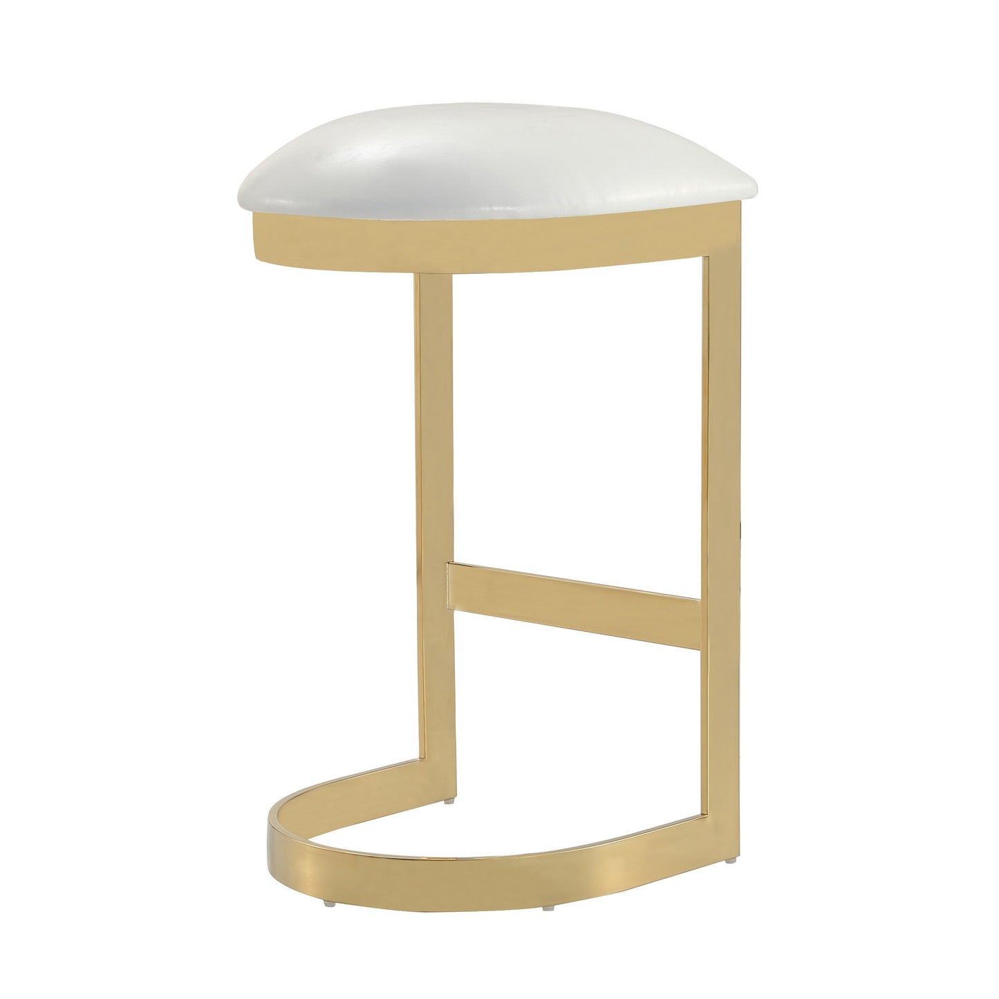 Manhattan Comfort Aura 28.54 in. White and Polished Brass Stainless Steel Bar Stool (Set of 2) 2-BS006-WH