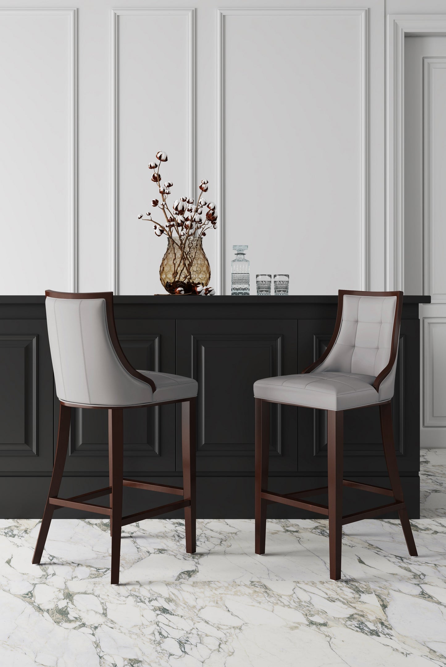 Manhattan Comfort Fifth Avenue Faux Leather Barstool in Light Grey (Set of 2) 2-BS007-LG