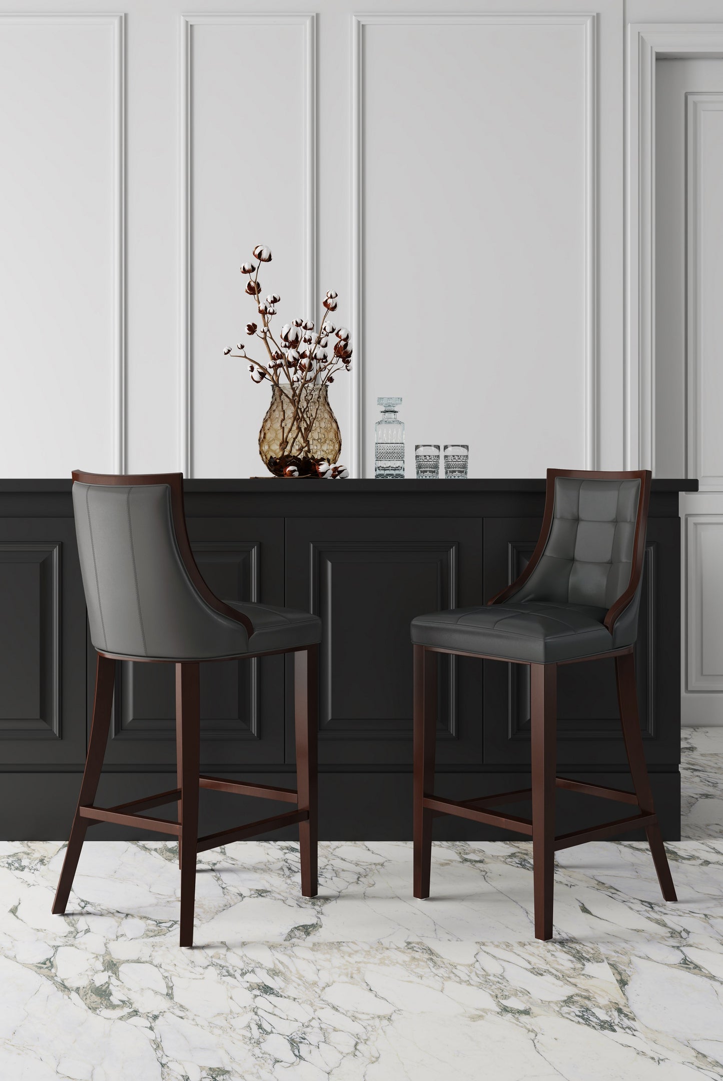 Manhattan Comfort Fifth Avenue Faux Leather Barstool in Pebble Grey (Set of 2) 2-BS007-PE