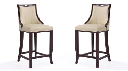 Emperor Traditional Wood Upholstered Barstool in Cream - Set of 2 2-BS008-CR
