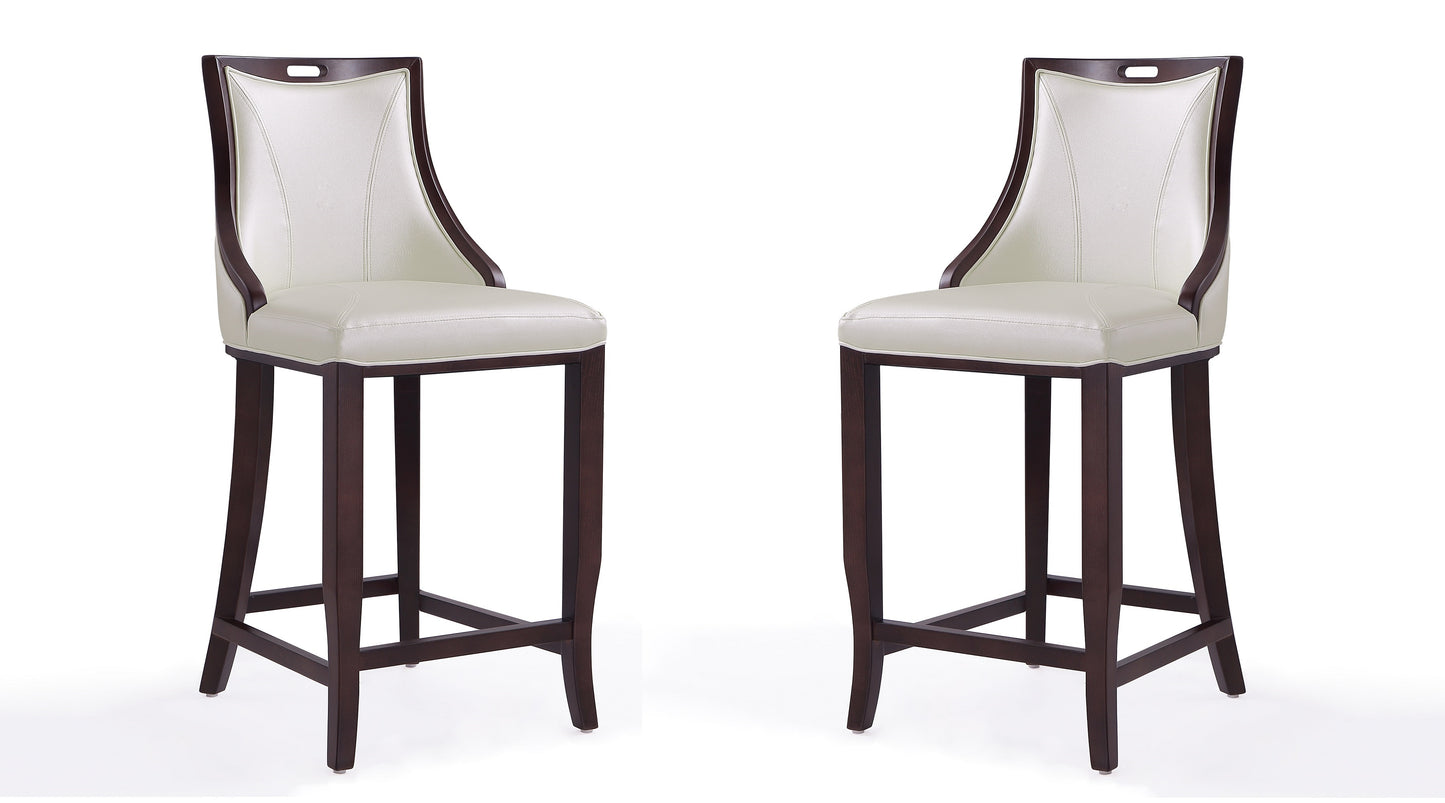 Emperor Traditional Wood Upholstered Barstool in Pearl White - Set of 2 2-BS008-PW