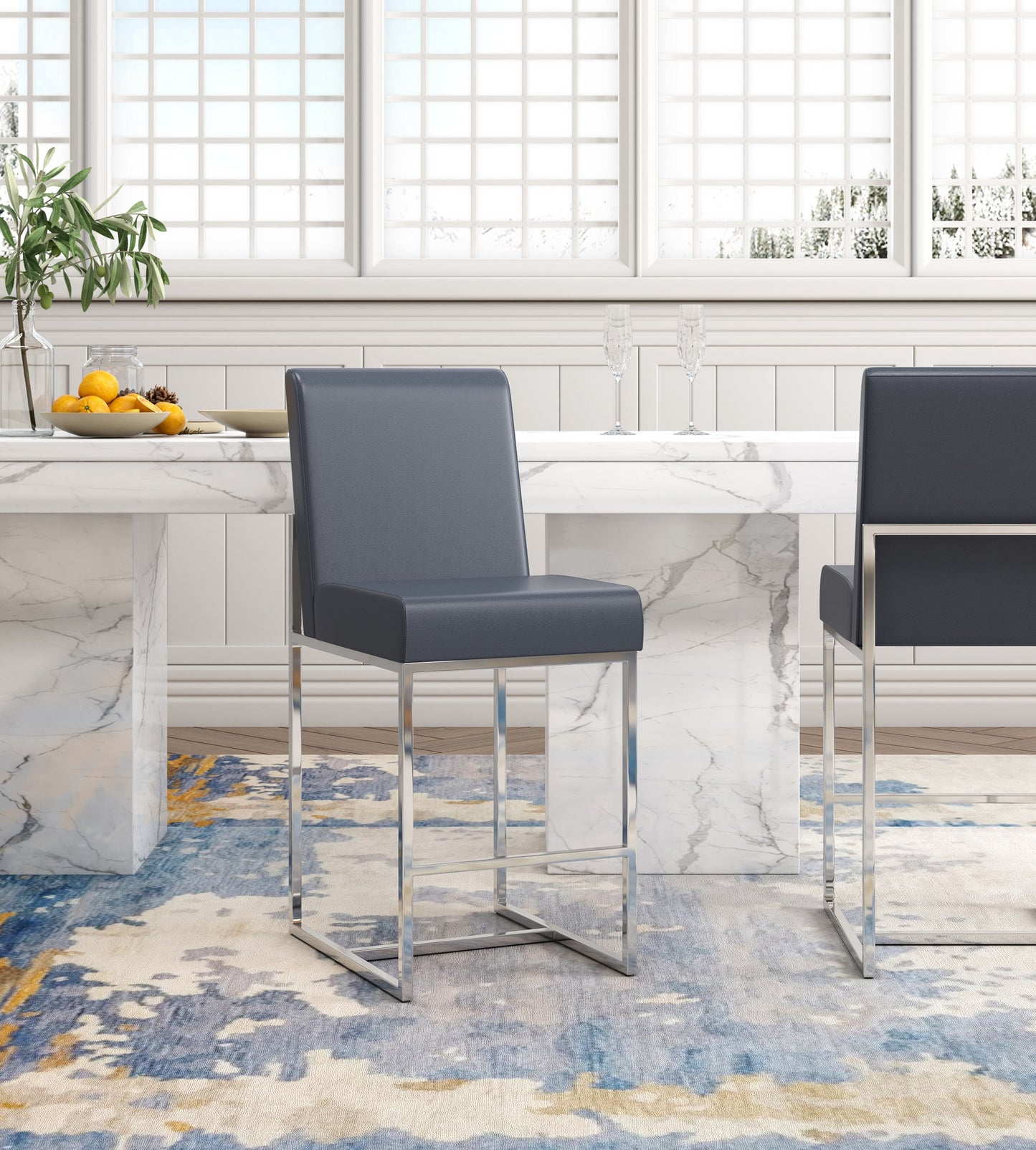 Manhattan Comfort Element 42.13 in. Polished Chrome Stainless Steel Bar Stool