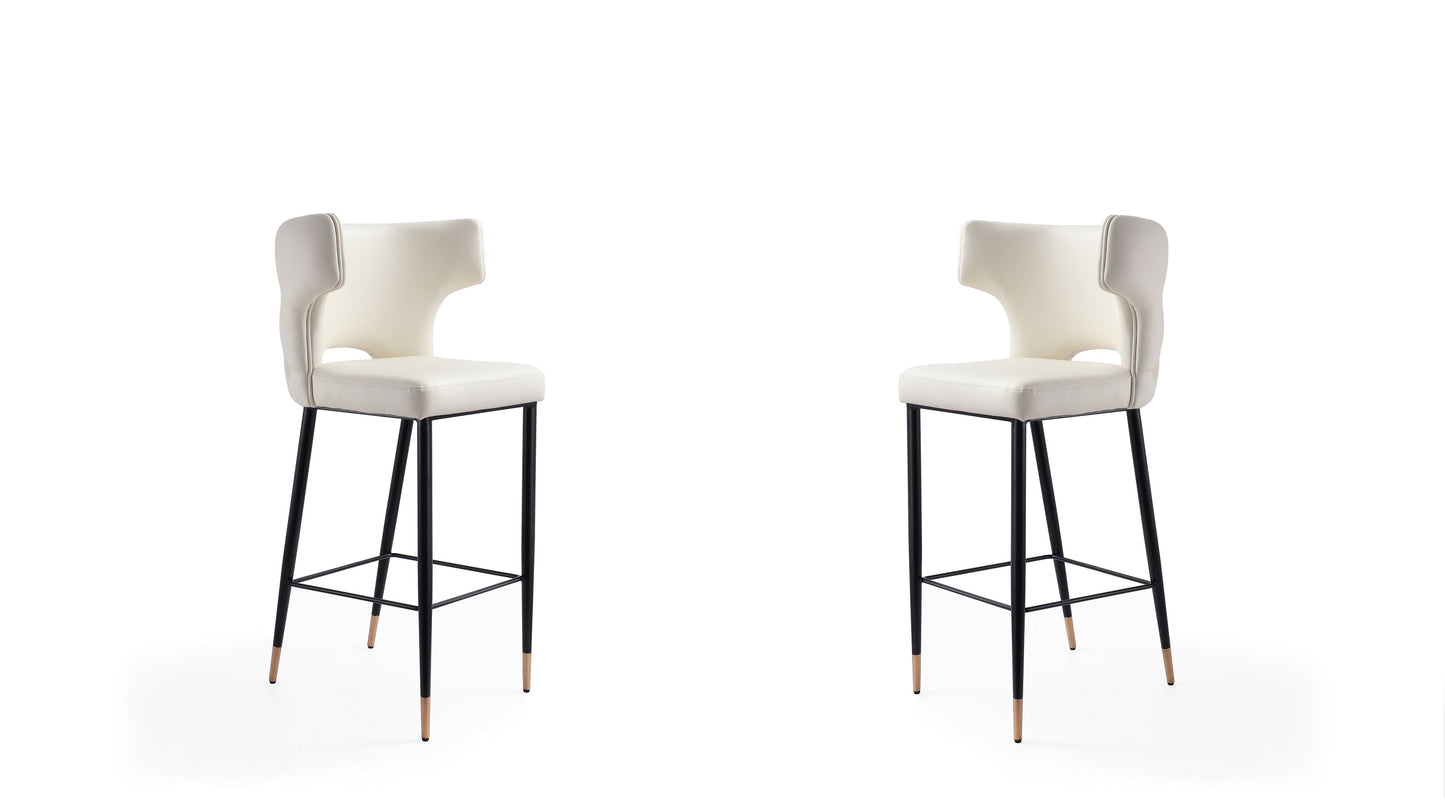 Manhattan Comfort Holguin 41.34 in. Cream, Black and Gold Wooden Barstool (Set of 2) 2-BS011-CR