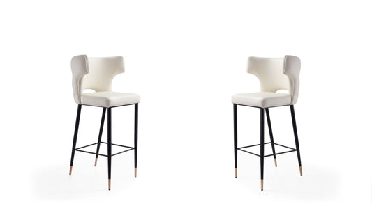 Manhattan Comfort Holguin 41.34 in. Cream, Black and Gold Wooden Barstool (Set of 2) 2-BS011-CR