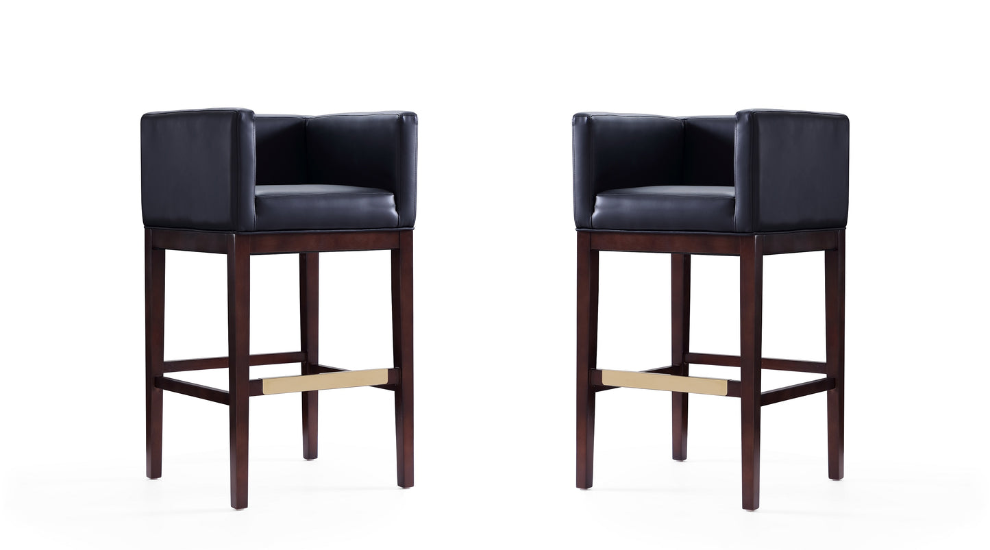 Manhattan Comfort Kingsley 38 in. Black and Dark Walnut Beech Wood Barstool (Set of 2) 2-BS012-BK