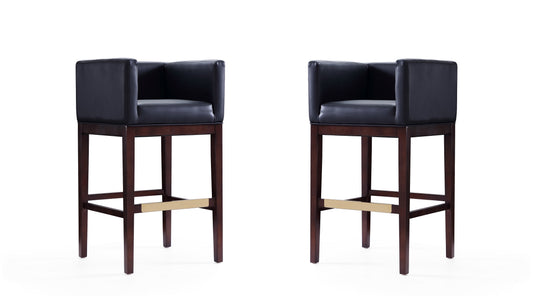 Manhattan Comfort Kingsley 38 in. Black and Dark Walnut Beech Wood Barstool (Set of 2) 2-BS012-BK