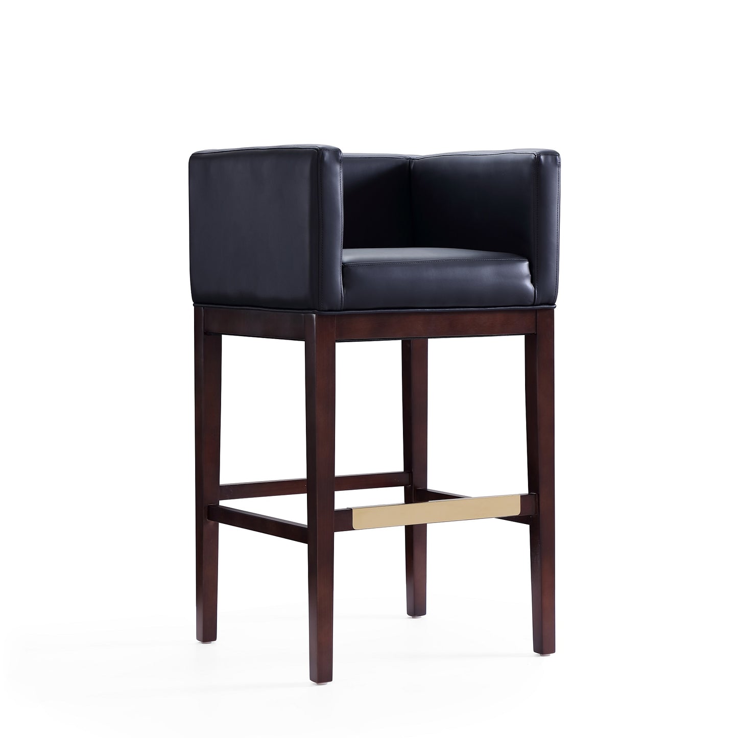Manhattan Comfort Kingsley 38 in. Black and Dark Walnut Beech Wood Barstool (Set of 2) 2-BS012-BK