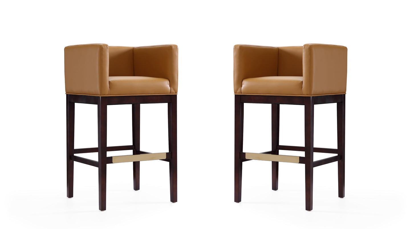 Manhattan Comfort Kingsley 38 in. Camel and Dark Walnut Beech Wood Barstool (Set of 2) 2-BS012-CL