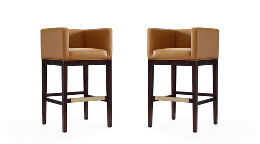 Manhattan Comfort Kingsley 38 in. Camel and Dark Walnut Beech Wood Barstool (Set of 2) 2-BS012-CL