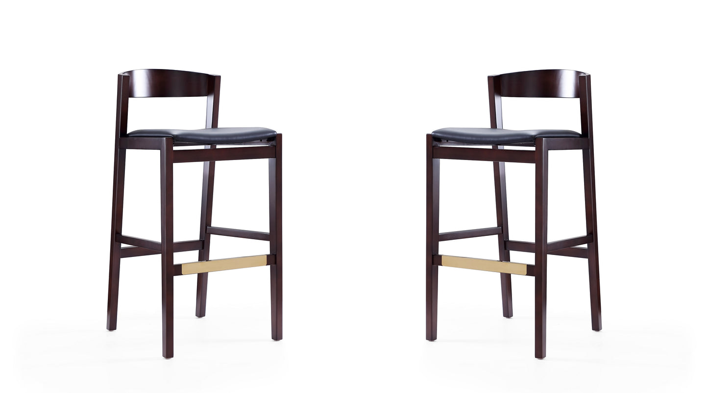 Manhattan Comfort Klismos 40.75 in. Black and Dark Walnut Beech Wood Barstool (Set of 2) 2-BS014-BK