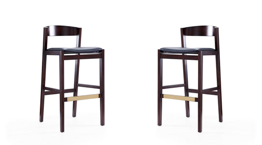 Manhattan Comfort Klismos 40.75 in. Black and Dark Walnut Beech Wood Barstool (Set of 2) 2-BS014-BK