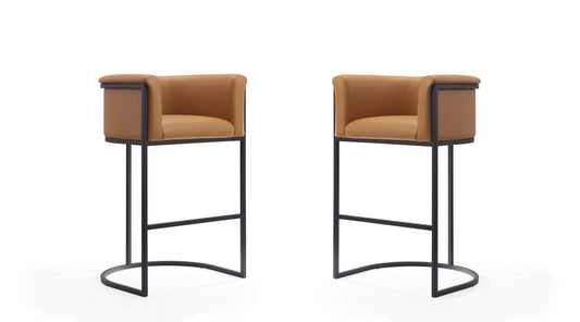 Manhattan Comfort Cosmopolitan 37.8 in. Camel and Black Metal Barstool (Set of 2) 2-BS015-CL