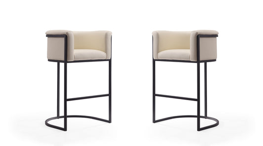 Manhattan Comfort Cosmopolitan 37.8 in. Cream and Black Metal Barstool (Set of 2) 2-BS015-CR