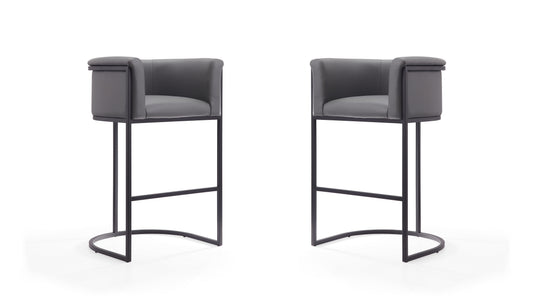 Manhattan Comfort Cosmopolitan 37.8 in. Grey and Black Metal Barstool (Set of 2) 2-BS015-GY
