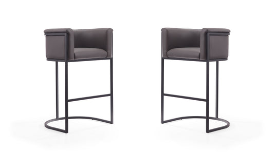 Manhattan Comfort Cosmopolitan 37.8 in. Pebble and Black Metal Barstool (Set of 2) 2-BS015-PE