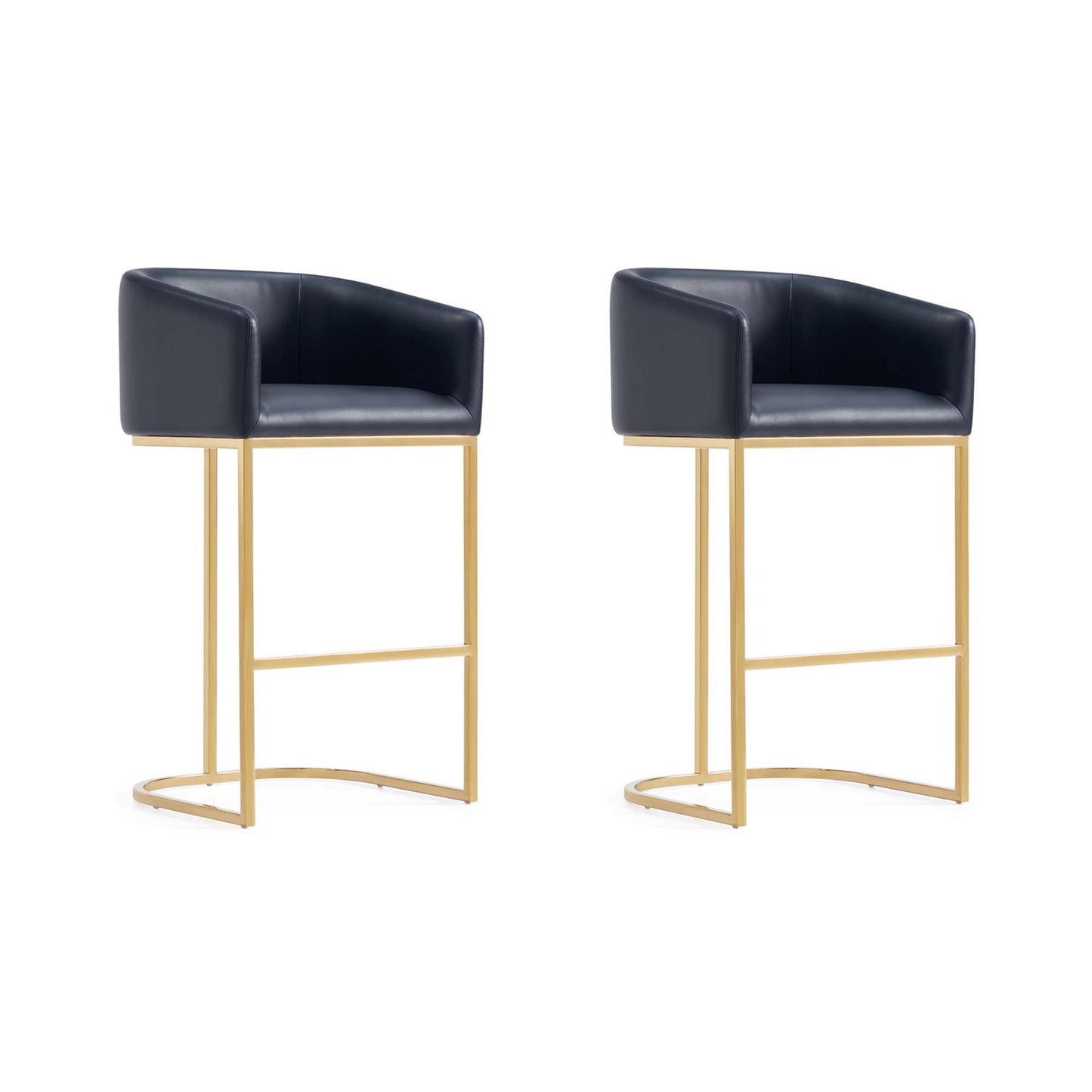 Manhattan Comfort Louvre Mid-Century Modern Leatherette and Stainless Steel Barstools