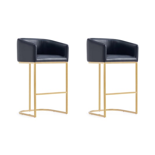 Manhattan Comfort Louvre Mid-Century Modern Leatherette Upholstered Barstool in Black and Titanium Gold- Set of 2 2-BS016-BK