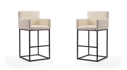Ambassador Mid-Century Modern Metal Upholstered Barstool in Cream - Set of 2 2-BS017-CR