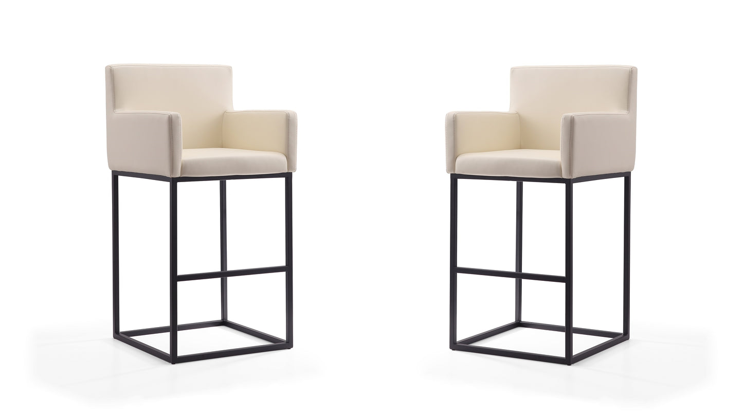 Manhattan Comfort Ambassador 42 in. Cream and Black Metal Barstool (Set of 2) 2-BS017-CR