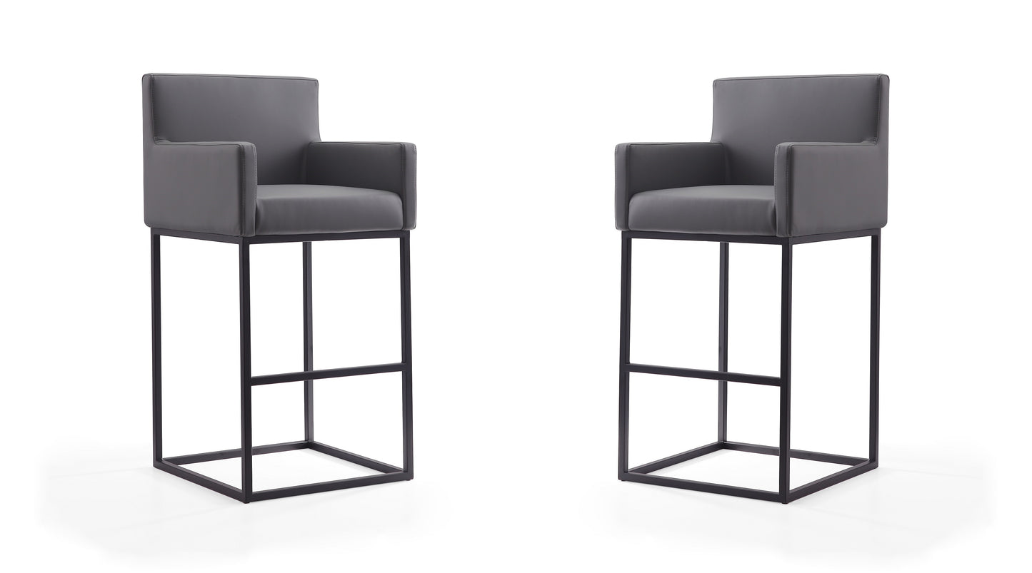 Manhattan Comfort Ambassador 42 in. Grey and Black Metal Barstool (Set of 2) 2-BS017-GY