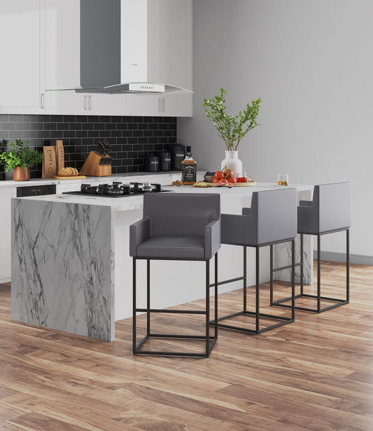 Ambassador Mid-Century Modern Metal Upholstered Barstool in Gray - Set of 2 2-BS017-GY