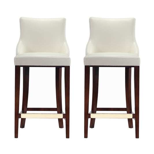 Manhattan Comfort Modern Shubert Barstool Upholstered in Ivory Leatherette with Beech Wood Legs - Set of 2 2-BS019-IV