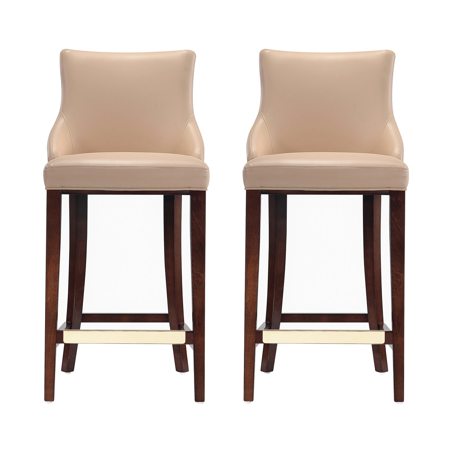 Manhattan Comfort Modern Shubert Barstool Upholstered in Tan Leatherette with Beech Wood Legs - Set of 2 2-BS019-TN