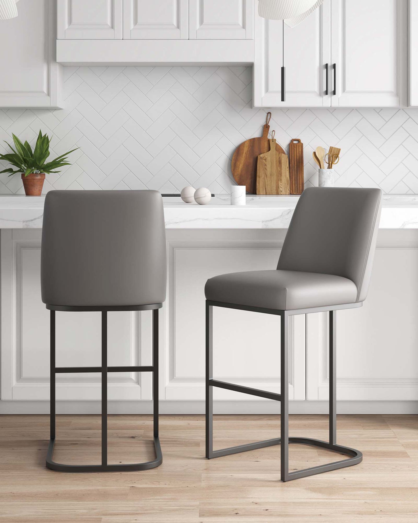 Manhattan Comfort Serena Modern Leatherette Upholstered Barstool in Grey - Set of 2 2-BS020-GY