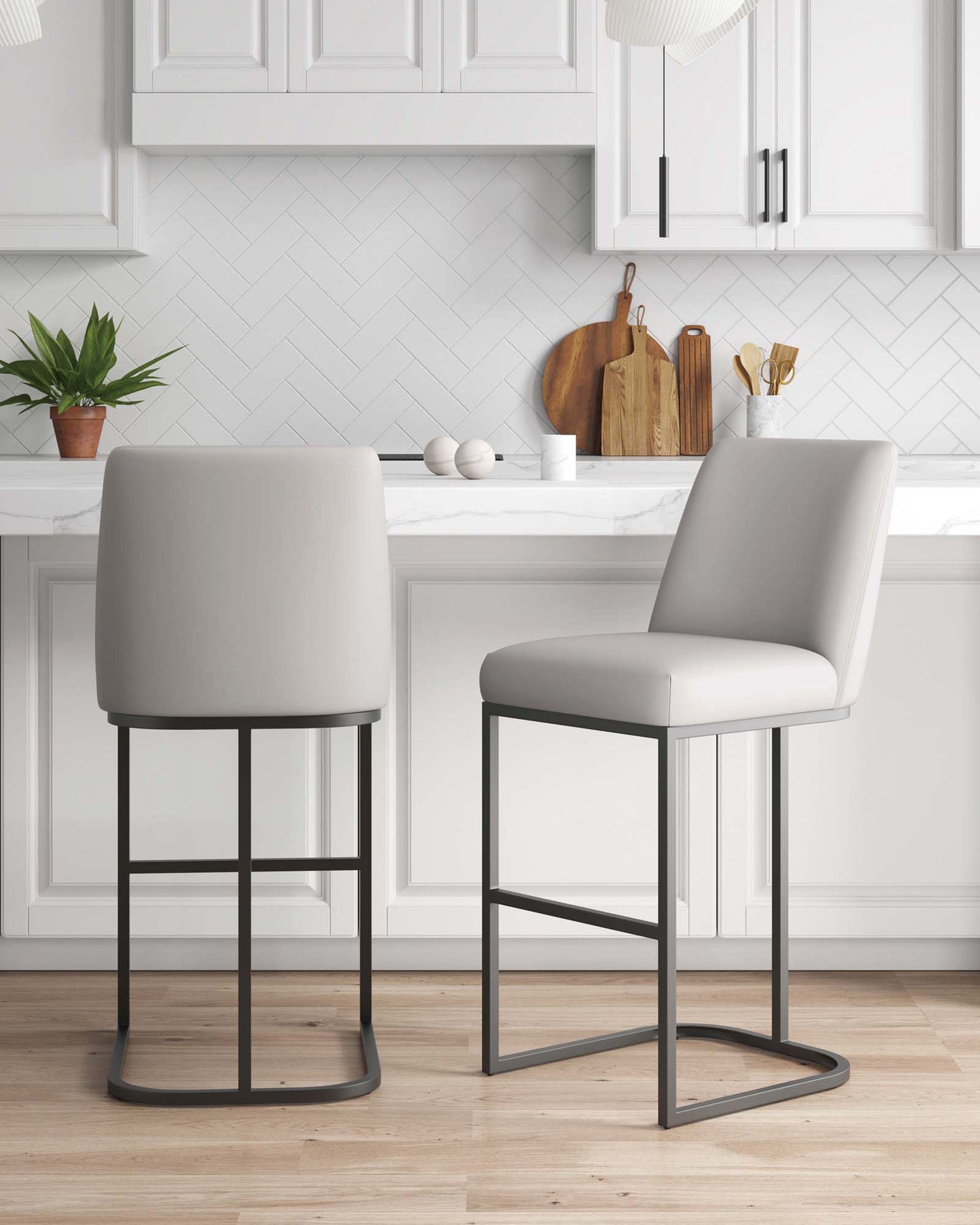 Serena Modern Metal Upholstered Barstool in Light Gray - Set of 2 2-BS020-LG