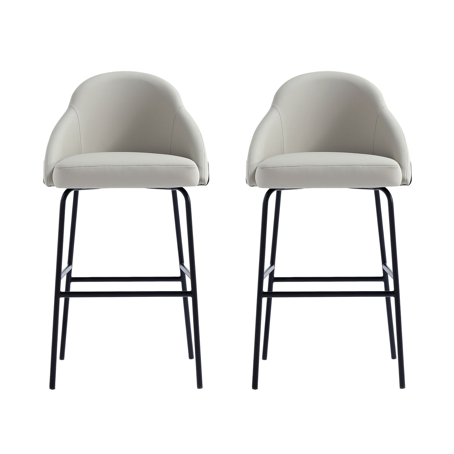Gracie Modern Metal Upholstered Barstool in Stone Gray and Black - Set of 2 2-BS022-BST