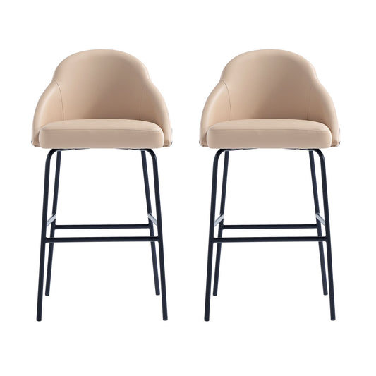 Gracie Modern Metal Upholstered Barstool in Tan and Black - Set of 2 2-BS022-BTN