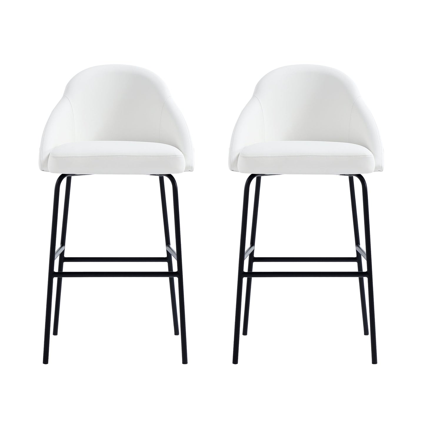 Gracie Modern Metal Upholstered Barstool in White and Black - Set of 2 2-BS022-BWH