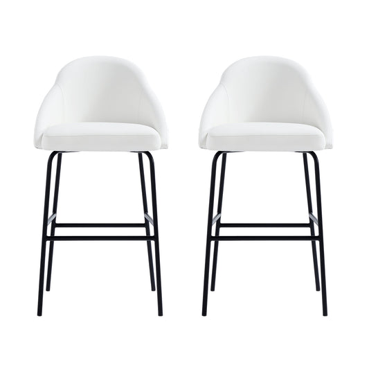 Gracie Modern Metal Upholstered Barstool in White and Black - Set of 2 2-BS022-BWH