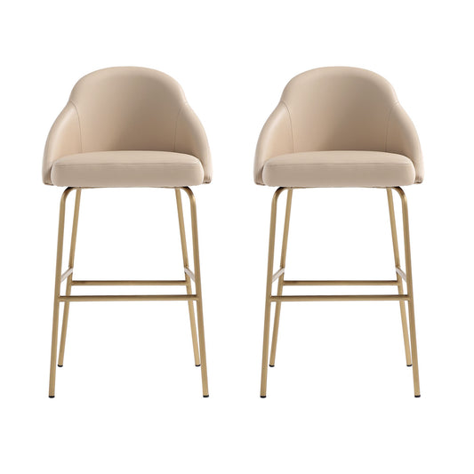 Gracie Modern Metal Upholstered Barstool in Tan and Gold - Set of 2 2-BS022-GTN