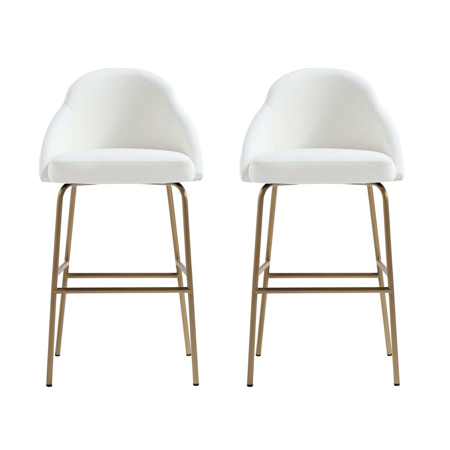 Gracie Modern Metal Upholstered Barstool in White and Gold - Set of 2 2-BS022-GWH
