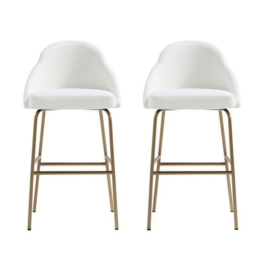 Gracie Modern Metal Upholstered Barstool in White and Gold - Set of 2 2-BS022-GWH