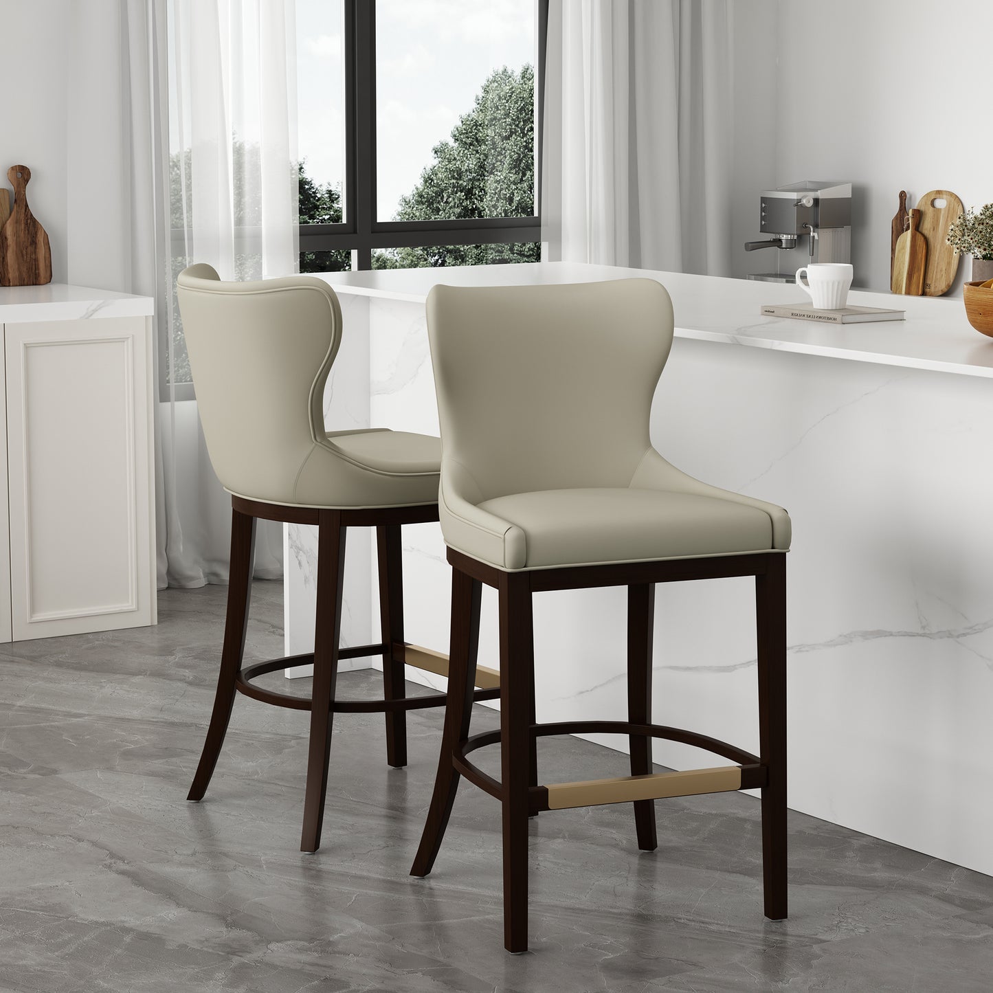 Blair Modern Wood Upholstered Barstool in Stone - Set of 2 2-BS023-ST
