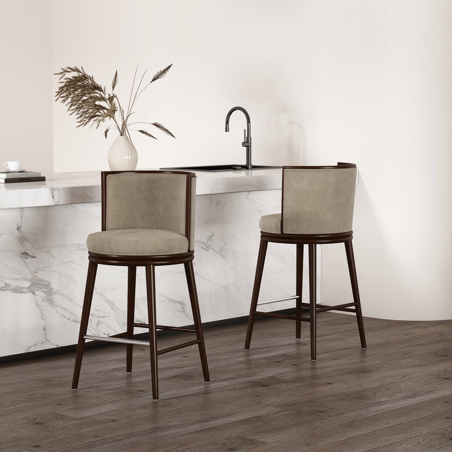 Evalyn Modern Wood Upholstered Barstool in Natural - Set of 2 2-BS024-NA