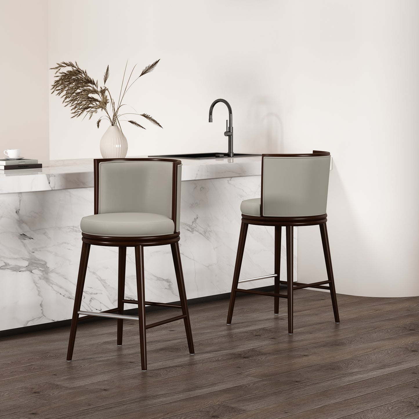 Evalyn Modern Wood Upholstered Barstool in Stone - Set of 2 2-BS024-ST
