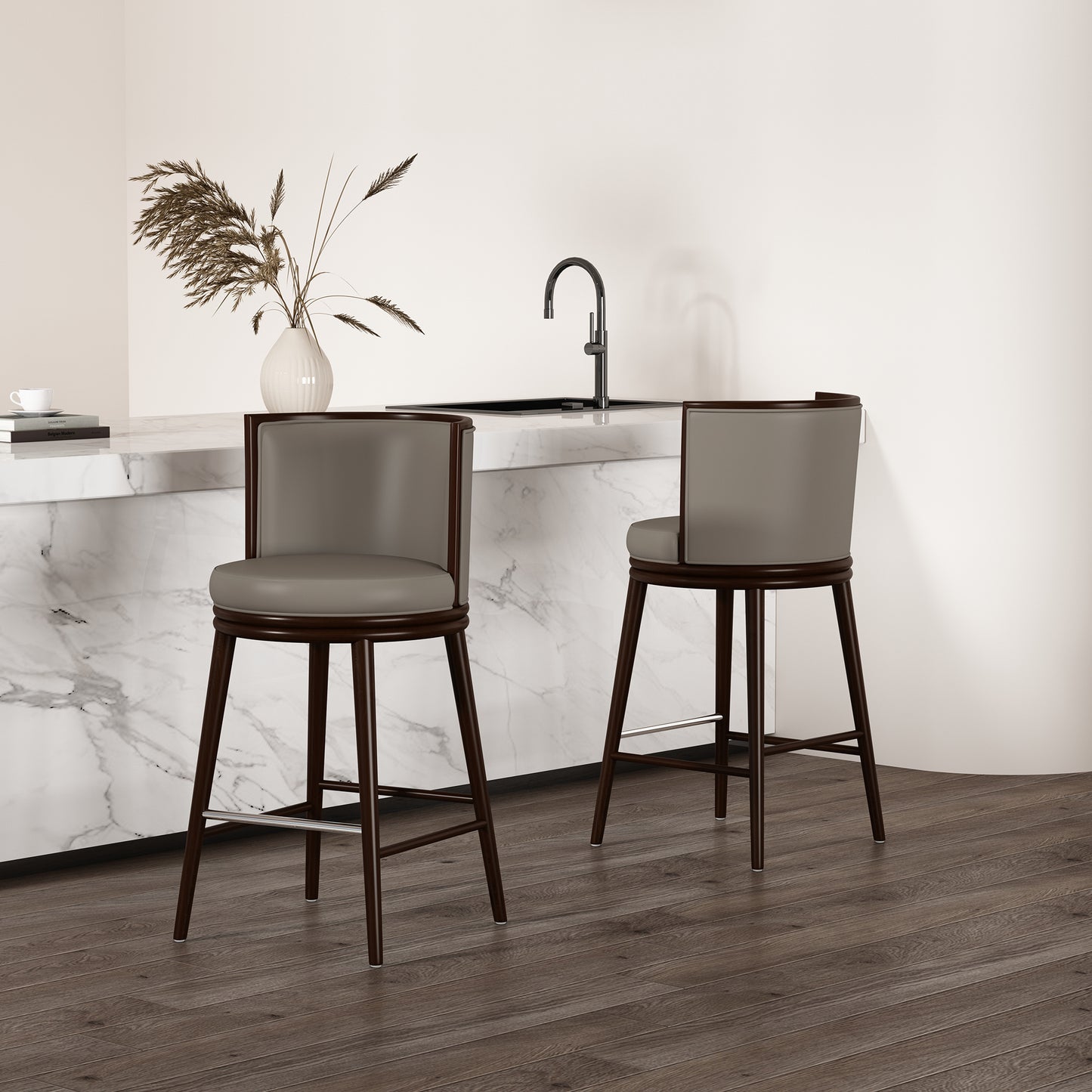 Evalyn Modern Wood Upholstered Barstool in Taupe - Set of 2 2-BS024-TP