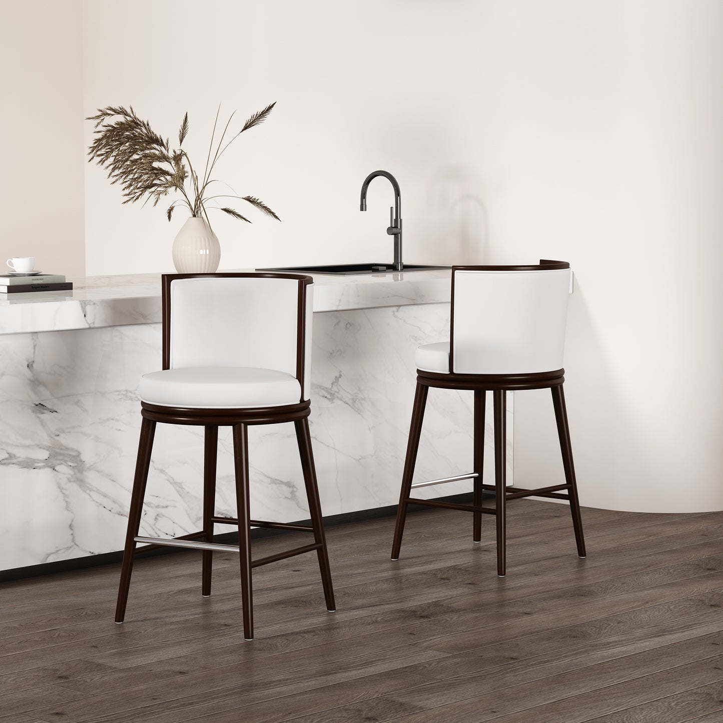 Evalyn Modern Wood Upholstered Barstool in White - Set of 2 2-BS024-WH