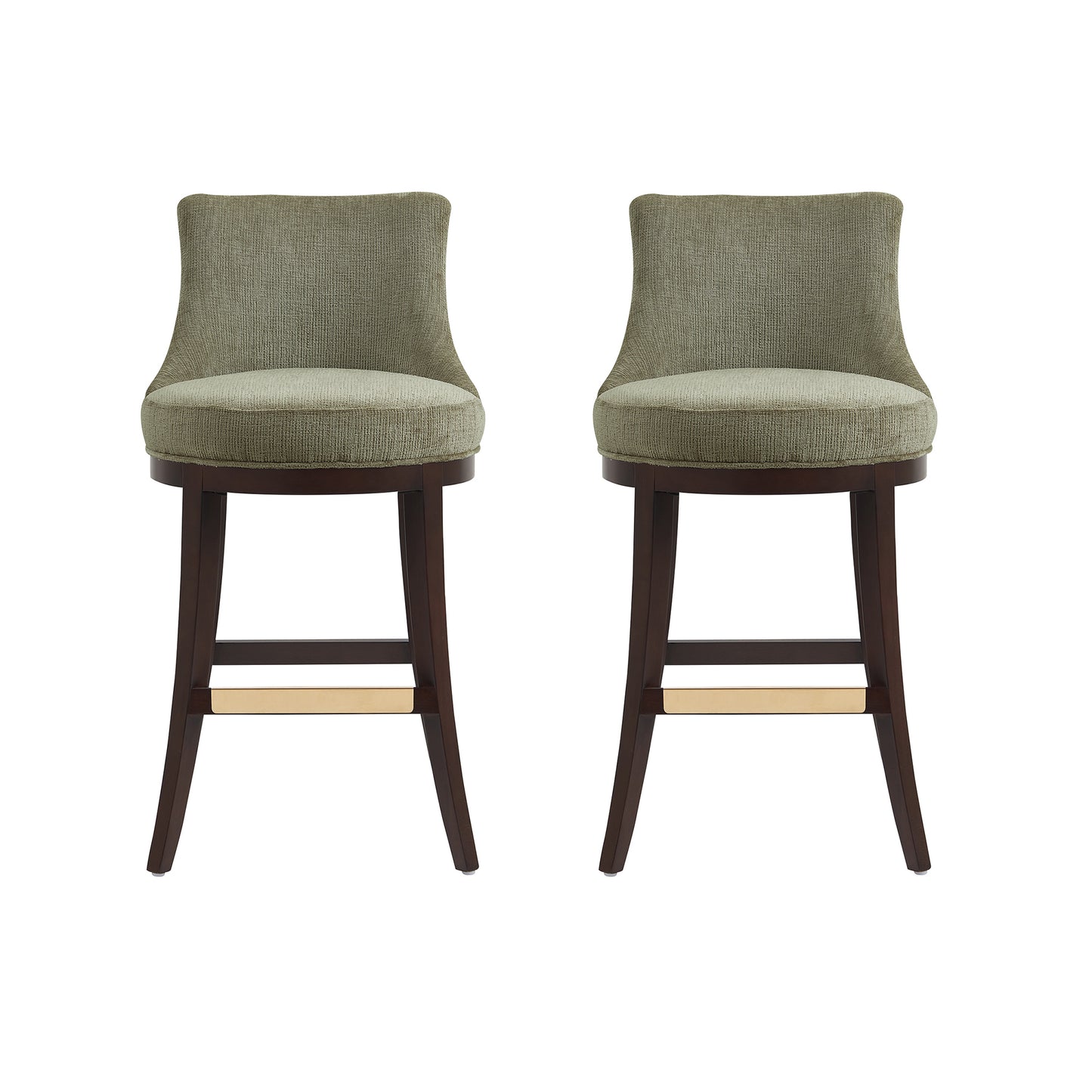 Lucia Modern Wood Upholstered Chenille Barstool in Leaf Green - Set of 2 2-BS025-GR