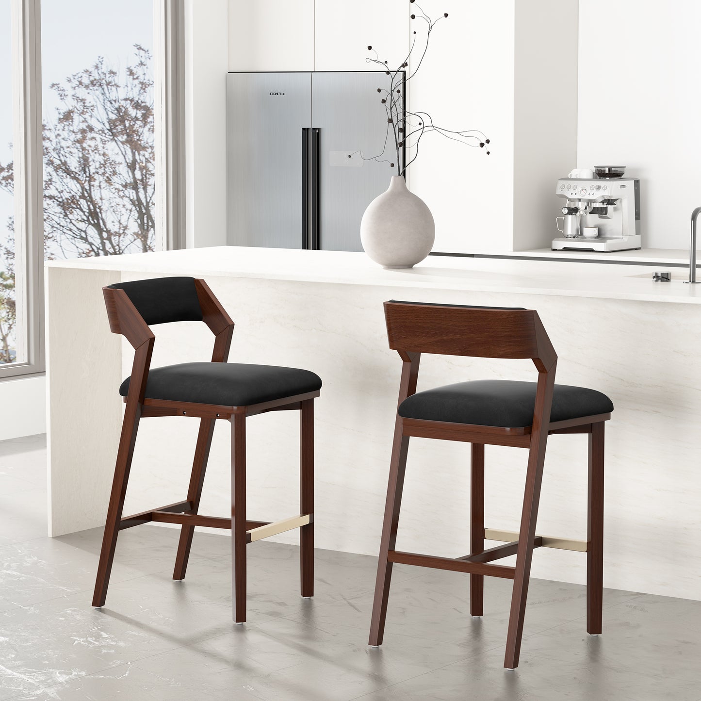 Patricia Modern Wood Upholstered Barstool in Black - Set of 2 2-BS026-BK