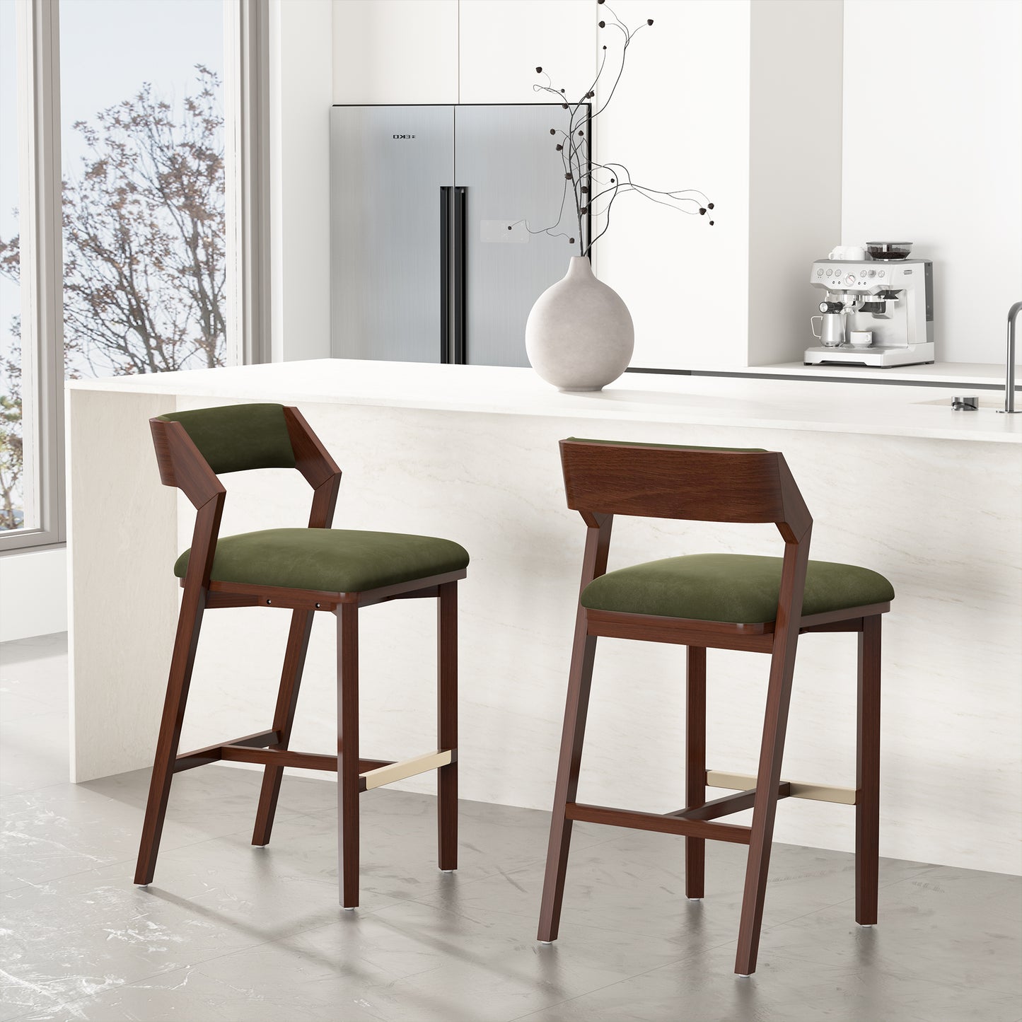 Patricia Modern Wood Upholstered Barstool in Turtle Green - Set of 2 2-BS026-GR
