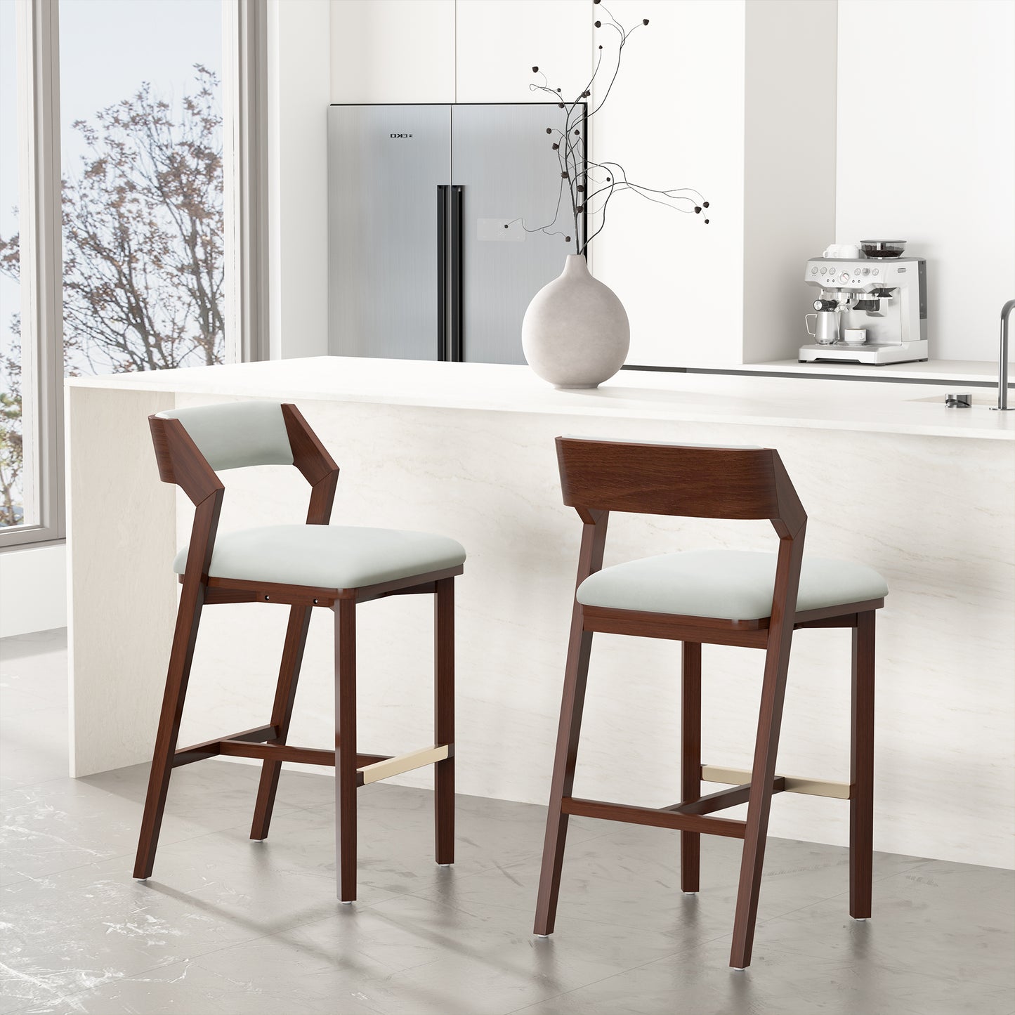 Patricia Modern Wood Upholstered Barstool in White Glacier - Set of 2 2-BS026-WH
