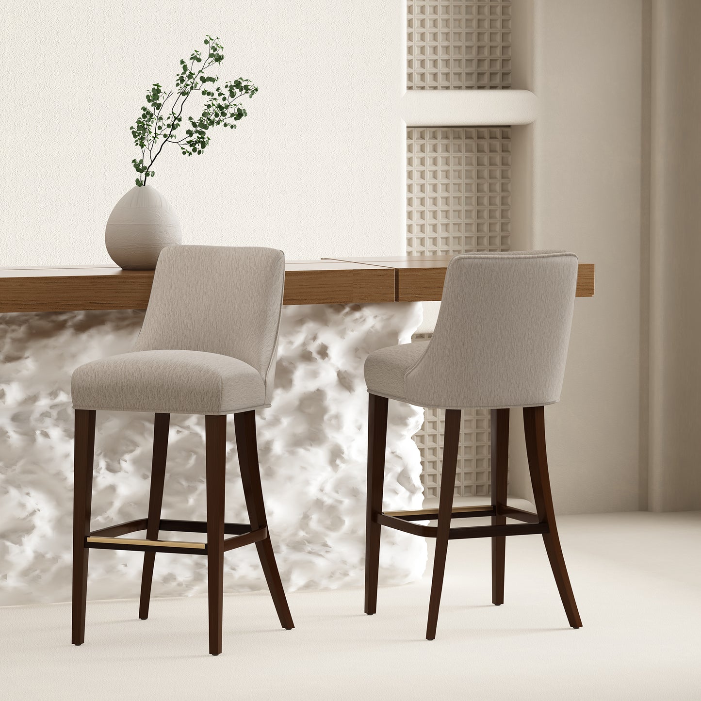 Beever Modern Wood Upholstered Chenille Barstool in Taupe - Set of 2 2-BS027-TP