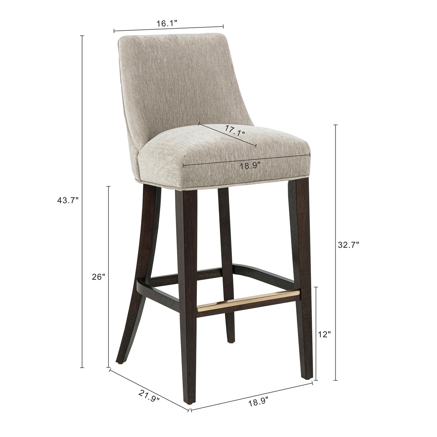 Beever Modern Wood Upholstered Chenille Barstool in Taupe - Set of 2 2-BS027-TP
